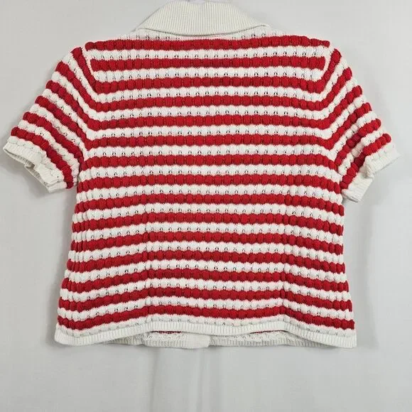Old Navy Button Down Crochet Sweater in Red Stripe - Size M - Picture 7 of 11